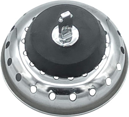 Replacement Kitchen Sink Stainless Steel Basket Strainer with Prong and Rubber Stopper, Universal Fit, 3-1/2 Inch Chrome