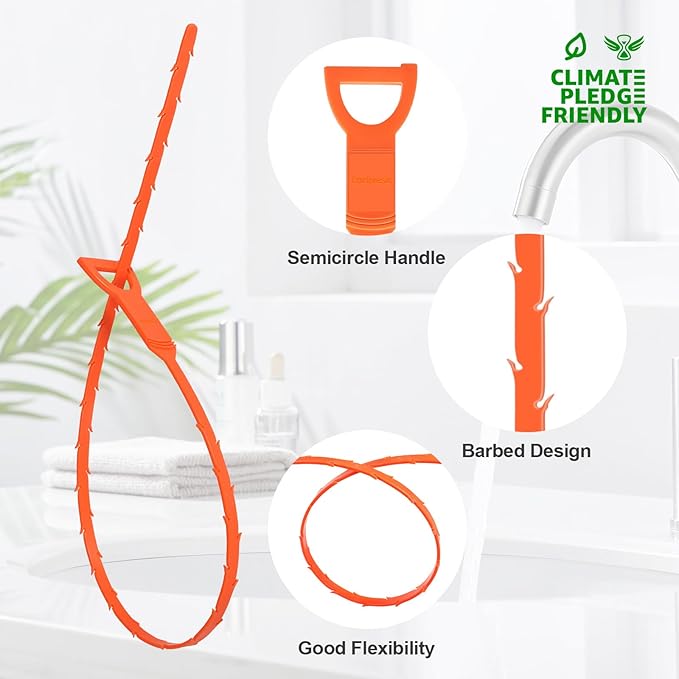 Forlivese 25 Inch Drain Snake,Drain Clog Remover,Sink Snake for Sewer Kitchen Sink Bathroom Tub Toilet Clogged Drains Relief Cleaning Tool 8 Pack