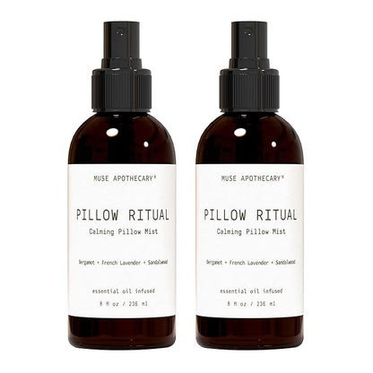 Muse Apothecary Pillow Ritual - Aromatic, Calming and Relaxing Pillow Mist, Linen and Fabric Spray - Infused with Aromatherapy Essential Oils - 8 oz, Bergamot + French Lavender + Sandalwood, 2 Pack