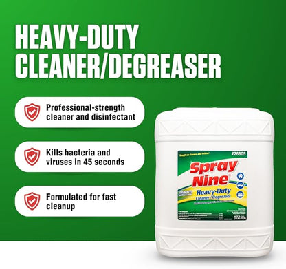 Spray Nine 26805 Heavy Duty Cleaner, Degreaser & Disinfectant for Home, Yard Equipment, Automotive & More - Refill for Spray Bottle 5 Gallon Pail (Pack of 1)