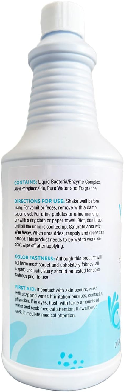 Wee Away Original Formula Concentrated Stain & Odor Remover, Enzyme Cleaner, Pet Urine Odor Eliminator for Home - Pet Mess Destroyer for Carpet & Furniture, Ocean Breeze Scent, 32 fl oz