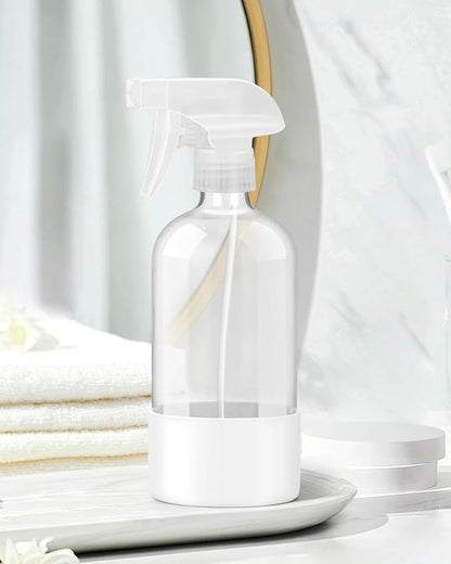 Rionisor Glass Spray Bottles with Silicone Sleeve Protection, Empty 16OZ Reusable Spray Bottles, Refillable Containers with Spray Nozzles for Cleaning Solutions, Plants and Essential Oils 1 Pack White