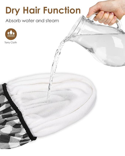 Auban Shower Cap, Shower Cap for Women Terry Cloth Lined EVA Exterior Reusable Double Layer Waterproof, Large Bath Hair Cap, Hotel Travel Essentials Accessories Cleaning Supplies (Checked)