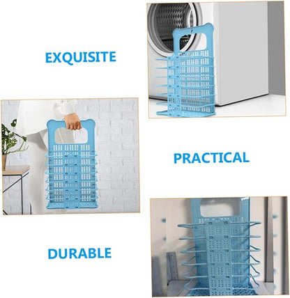 Collapsible Wall Mount Laundry Basket with Hollow Design Plastic Storage Organizer for Clothes and Blankets Space Saving Folding Hamper for Home and Dorm Use Blue Small