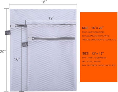 Kimmama Laundry Mesh Wash Bags, Lingerie Bags for Washing Delicates, Mesh Laundry Bags for Washing Machine, White Net, Grey Zipper, 1L & 1M