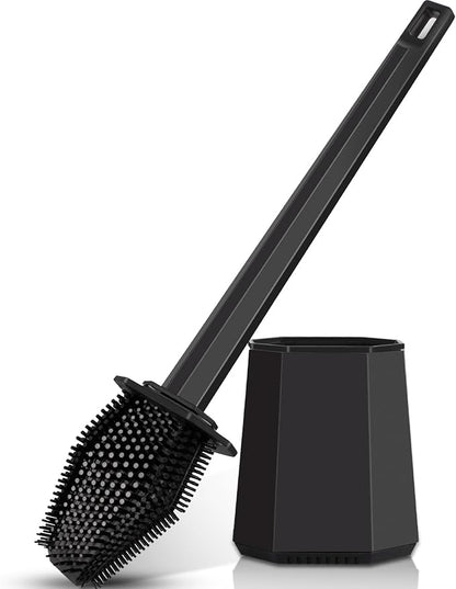 Silicone Toilet Brush and Holder Bendable Efficient Cleaning Wall Mounted Toilet Bowl Brush with Long Handle Brush Head and Silicone Bristles No Rusty Handles Problem