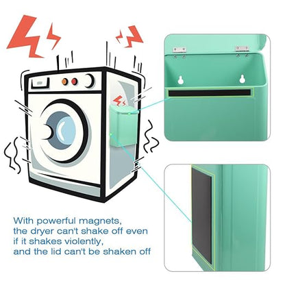 Picowe Magnetic Laundry Storage, Large Metal Lint Holder Bin with Lid for Laundry Room, Space-Saving Trash Container Hanging on Dryer, Washer or Wall Mount Trash Bin (Green)