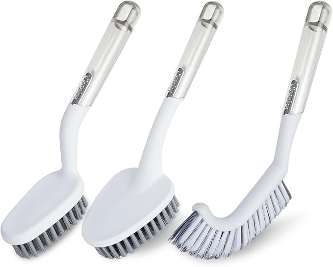 3 Pack Heavy Duty Shower Cleaning Brush Set, Stiff Bristles Grout Brush, Scrub Brushes for Cleaning Bathroom, Shower, Tile, Tub, Grout, Carpet, Floor (Crystal Gray)