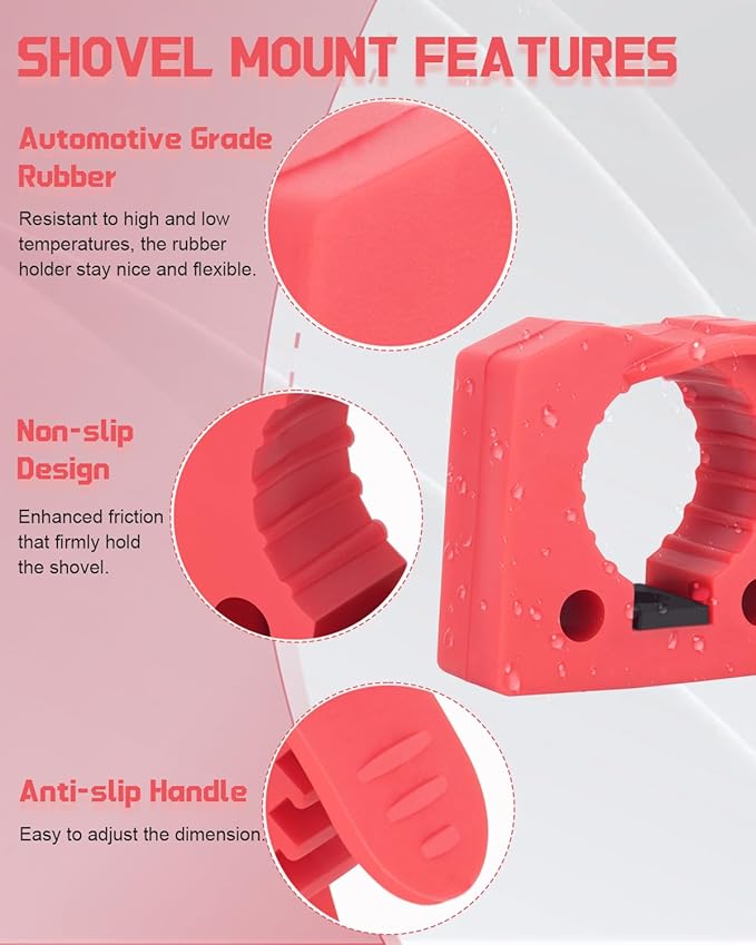 Shovel Holder, Axe Mount for Truck Roof Rack Clamp Rubber Shovel Holder Wall Mounts Offroad Shovel Mount Fits 1-1/7'' to 1-3/7'' Diameter Tool for UTV RV Pickup Truck Boat Utility Trailer 4X4 Parts