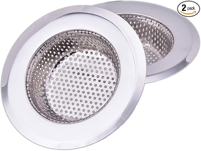 CORNERJOY 4.5 Inch Diameter Rim Heavy Duty Stainless Steel Kitchen Sink Basket Strainer, Large (Pack of 2)