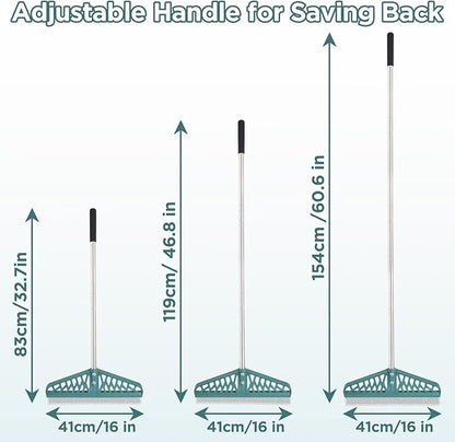 Artificial Turf Rake with Adjustable Steel Handle from 32 to 61 Inch, Durable Artificial Grass Rake, Turf Brush for Cleaning pet Hair, Large Fallen Leaves and Dead Grass from Artificial Turf