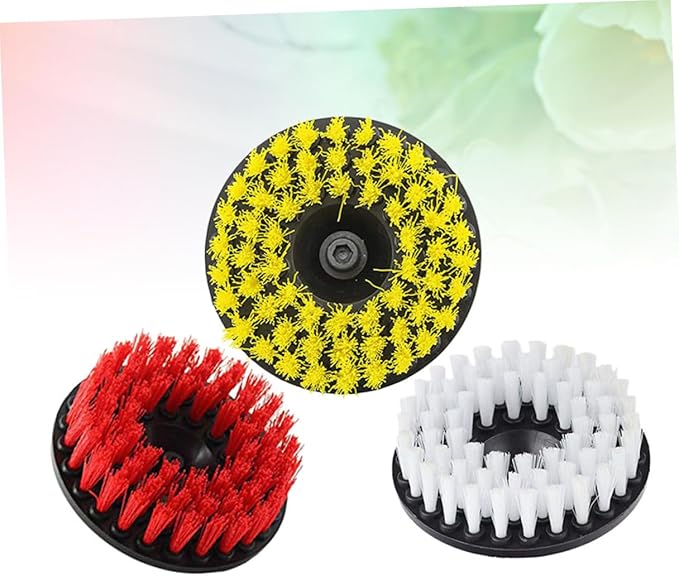 3pcs Drill Cleaning Brush for Upholstery Leather and Carpets Hollow Design Yellow for Efficient Household Cleaning
