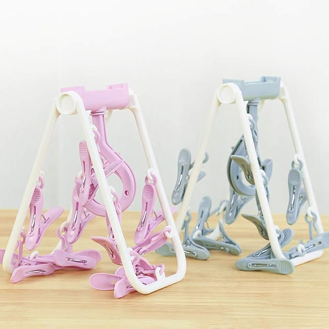 ZACI 2 Pack Clothes Drying Rack,12 Clips Laundry Drying Rack Folding Sock and Underwear Plastics Hanger