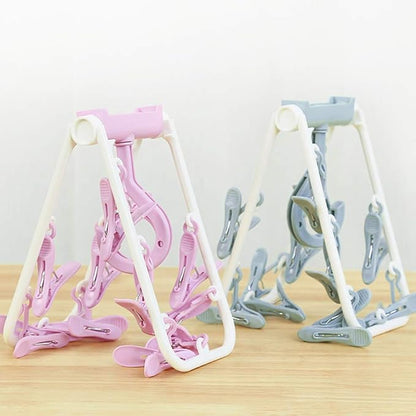 ZACI 2 Pack Clothes Drying Rack,12 Clips Laundry Drying Rack Folding Sock and Underwear Plastics Hanger