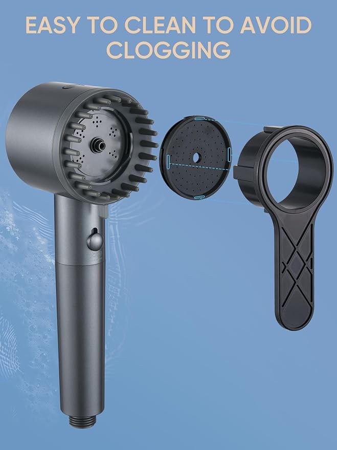 Cobbe Ion Drops Filtered Shower Head with Handheld, 4+1 Spray Mode Showerhead with Filters, Built-in Power Wash for Hard Water - Remove Chlorine - Reduces Dry Itchy Skin, Matte Gray