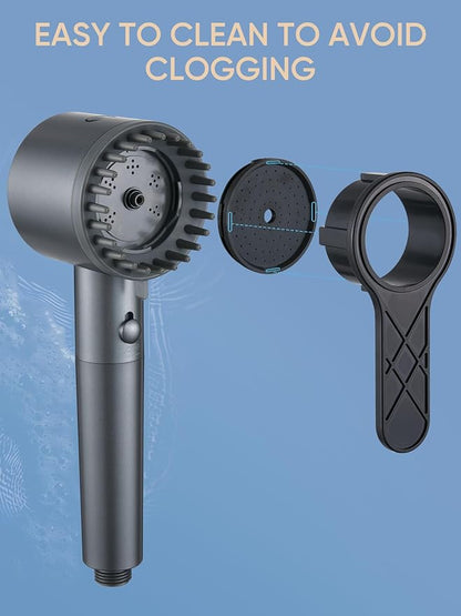 Cobbe Ion Drops Filtered Shower Head with Handheld, 4+1 Spray Mode Showerhead with Filters, Built-in Power Wash for Hard Water - Remove Chlorine - Reduces Dry Itchy Skin, Matte Gray