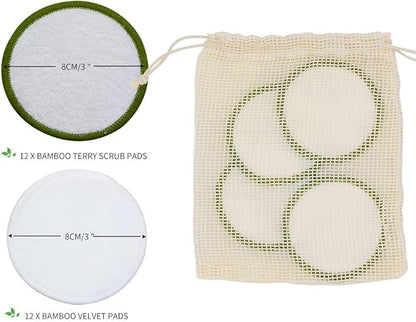 Chloven Reusable Makeup Remover Pads 24 Pack - Washable Eco-Friendly Bamboo Velour Pads for All Skin Types,Bamboo Reusable Cotton Rounds for Toner, with Cotton Bag and Round Box for Storage