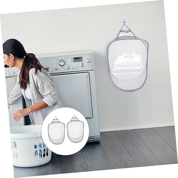 GLEAVI 2pcs Folding Wall Laundry Baskets Collapsible Sundries Organizer Sturdy Mesh Storage Baskets for Household Use Suitable for Dirty Clothes Toys