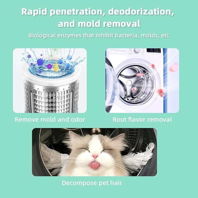 Upgarded Pet Hair Dissolver Pro Washing Machine Cleaner Powder, Deep Cleaning Pet Bedding, Deep Cleaning Washing Machine, 3 Sachets, 405g, Dog Cat Hair | Stain | Odors Remover for Laundry, No More Fur