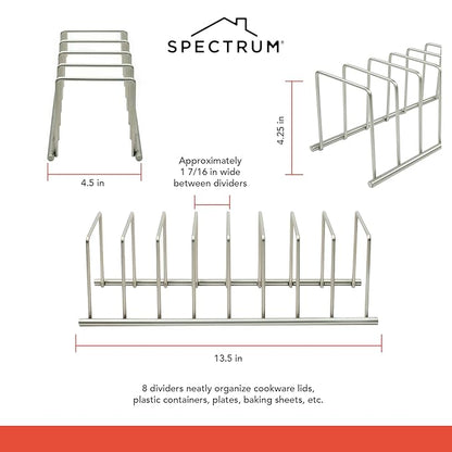 Spectrum Euro Kitchen Organizer Metal Dish Rack Cutting Board Holder Stand for Countertop or Inside Cabinet Organization, 8 Slot Cutting Board Plate Drying Rack for Bakeware Storage, Satin Nickel