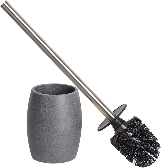 Clasin Home Toilet Bowl Brush and Holder with Stainless Steel Long Handle, Toilet Scrubber Brush with Durable Base, 360° Deep Cleaning Bristles for Bathroom, Compact Set for Small Space (Gray)