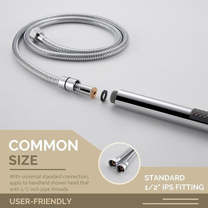 Angle Simple Flexible Shower Hose 59", Stainless Steel Handheld Shower Head Hose Replacement 1/2" IPS, Chrome