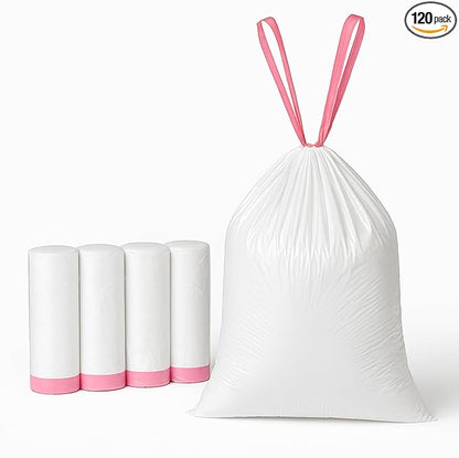 13 Gallon Drawstring Trash Bags for Kitchen – Tall White Garbage Bags with Easy Tear-Off Roll, Heavy-Duty, Leak-Proof & Odor-Free – 120 Count