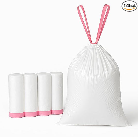 13 Gallon Drawstring Trash Bags for Kitchen – Tall White Garbage Bags with Easy Tear-Off Roll, Heavy-Duty, Leak-Proof & Odor-Free – 120 Count