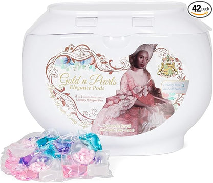 Gold n Pearls 5-in-1 Laundry Pods, Orangerie Royal Scent - Stain Remover, Fabric Softener, Fragrance Booster, Brightener & Deep Clean, 42 Count