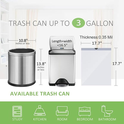 3 Gallon Small 140 Counts Strong Drawstring Trash Bags Garbage Bags by Teivio, Bathroom Trash Can Bin Liners, Plastic Bags for home office kitchen, White