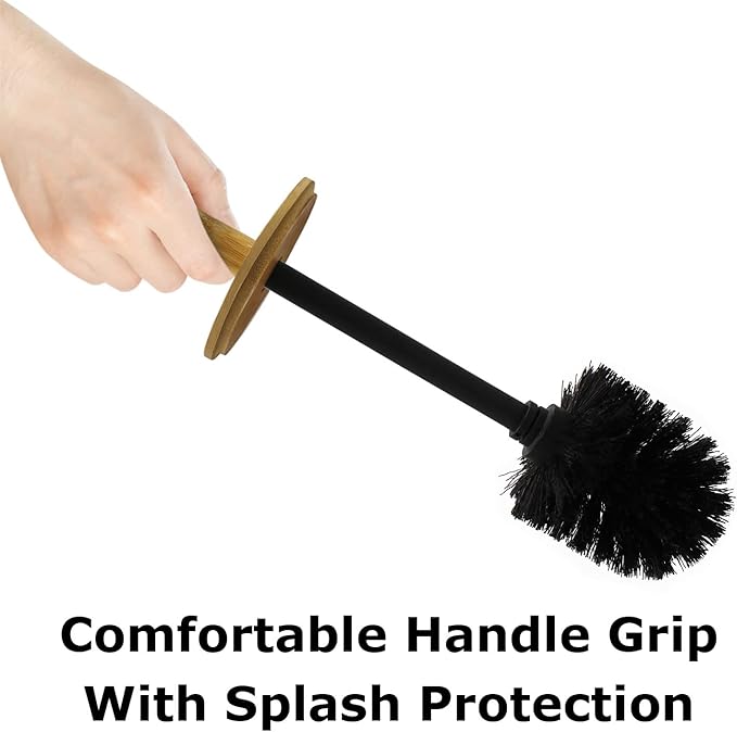 Blue Donuts Toilet Brush Holder with Bamboo Top - Black
