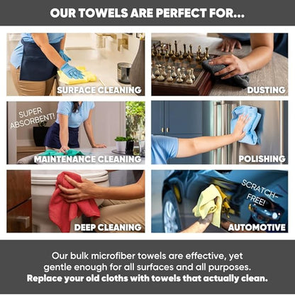 Microfiber Wholesale Bulk 12” X 12” All Purpose Towels Case Quantity (400 Count) | No Fraying | High Density Microfiber | Zero Chemical Cleaner | Long-Lasting (Yellow)