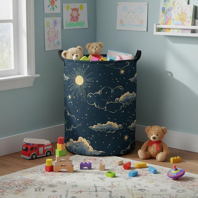 Baby Laundry Hamper kids laundry Basket Waterproof Storage Bin for Bedroom Toy Clothes Organizer Basket Woodland Animals Room Décor(Stars)