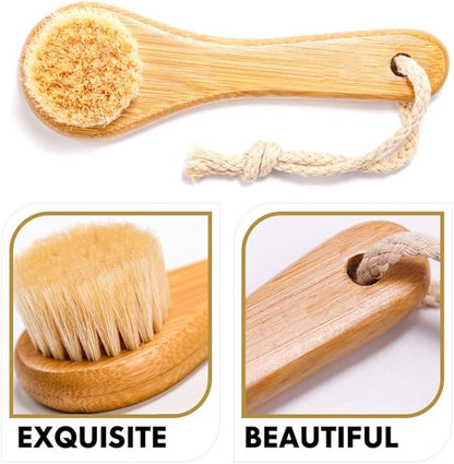 FRCOLOR Horsehair Facial Cleaning Brush with Bamboo Handle 5.35X1.65X1.49In Manual Face Exfoliating Brush for Deep Pore Cleansing and Gentle Skin Massage