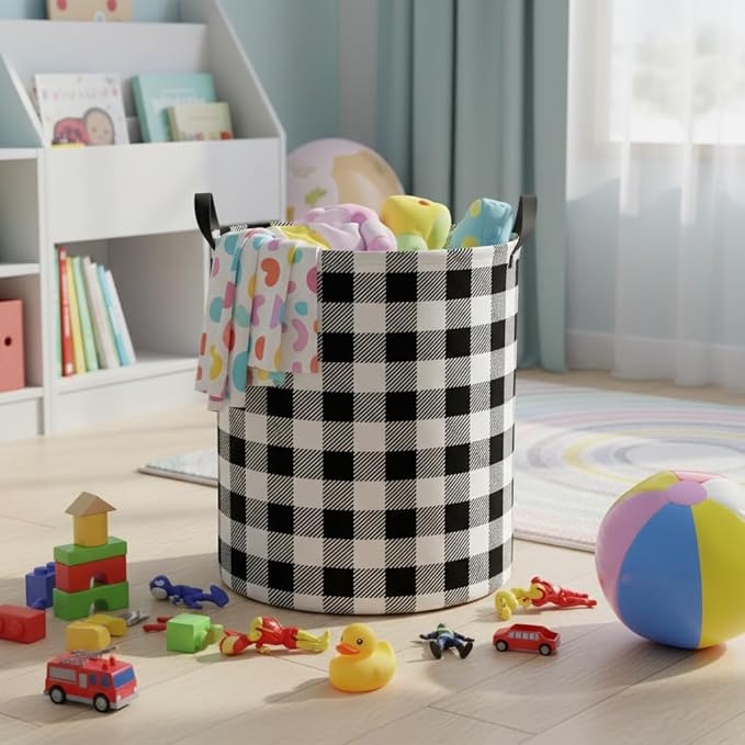 Baby Laundry Hamper kids laundry Basket Waterproof Laundry Bag for Bedroom Toy Clothes Organizer Room Décor(Checkered)