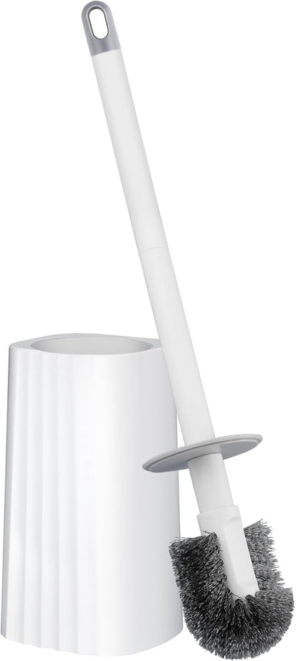 Toilet Brush & Holder Set, Lightweight Plastic Handle, Space Saving for Storage, Deep Cleaning, Drip-Proof, Easy to Assemble, Nylon Bristles, White & Grey
