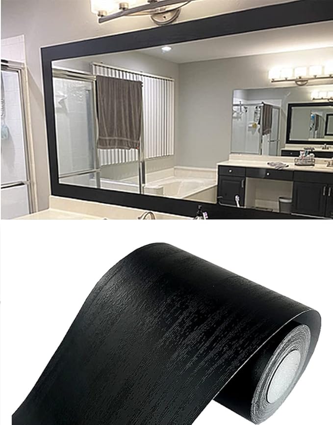 Teemall 10M Black Wood Grain Removable PVC Waterproof Border Wall Decor Removable Self Adhesive Kitchen Bathroom Tiles Sticker Wallpaper 4.2x390 (Black, 4" x 390")