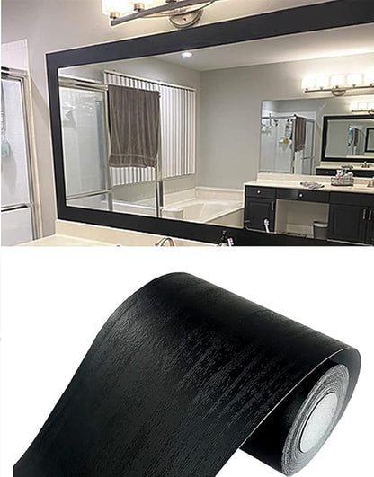 Teemall 10M Black Wood Grain Removable PVC Waterproof Border Wall Decor Removable Self Adhesive Kitchen Bathroom Tiles Sticker Wallpaper 4.2x390 (Black, 4" x 390")