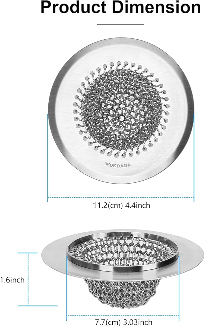 WOKDADA Revolutionary Kitchen Sink Drain Strainer, Patented Reversible Kitchen Sink Strainer, 304 Stainless Steel Sink Strainer Basket, Anti-Clogging & Handmade, Fit US Standard 3-1/2'' Sink Hole