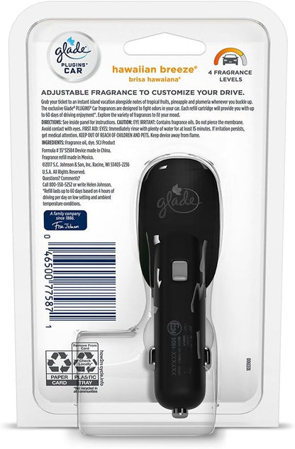 Glade PlugIns Car Air Freshener Starter Kit, Hawaiian Breeze, 1 Warmer + 4 Refills
