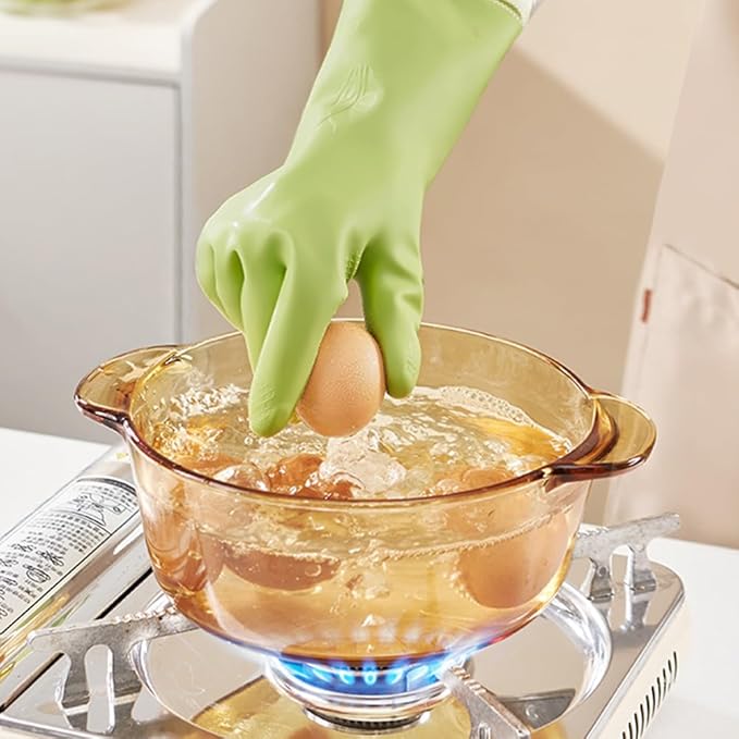 2 Pairs Rubber Dishwashing Cleaning Gloves, Reusable Latex Free Kitchen Dish Gloves with Cotton Lined, Non-Slip Waterproof Household Gloves for Laundry, Working, Gardening (Yellow & Green)
