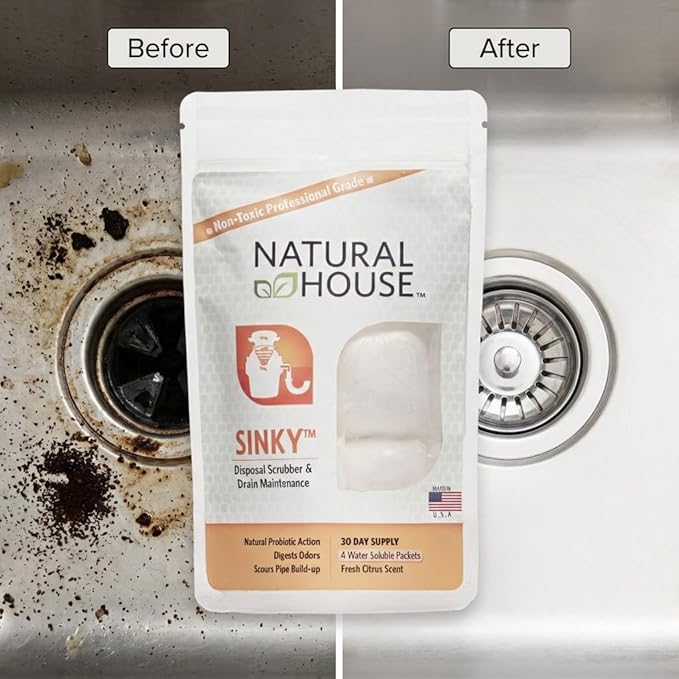 Natural House Sinky - Probiotic Garbage Disposal & Drain Cleaner Pods - Breaks Down Grease - Citrus Scent - Septic Safe - 60 Count