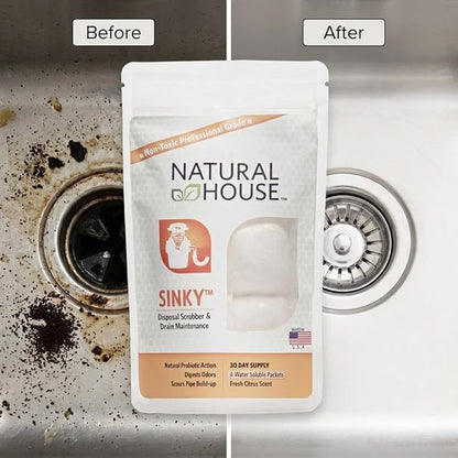 Natural House Sinky - Probiotic Garbage Disposal & Drain Cleaner Pods - Breaks Down Grease - Citrus Scent - Septic Safe - 60 Count
