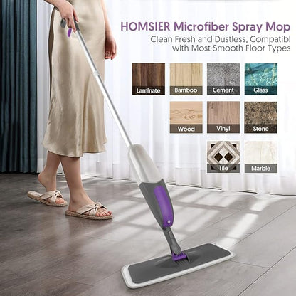 Spray Mops for Floor Cleaning - HOMSIER Microfiber Mop Wet Dry with 3 Washable Pads 550ML Refillable Bottle for Hardwood Wood Laminate Tile Marble Kitchen Home Hard Floors