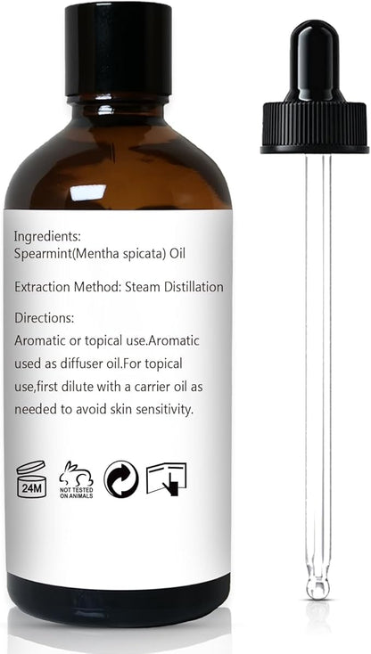 GM Gumili Spearmint Essential Oil, 100% Pure Undiluted Spearmint Oil for Skin, Hair, Aromatherapy - 100ml/3.38 oz