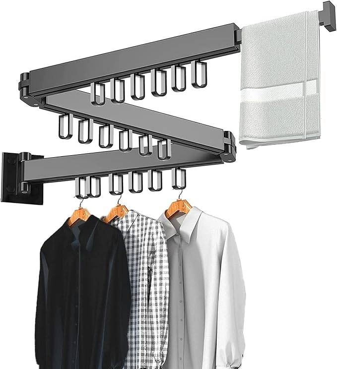 HYGRAD BUILT TO SURVIVE Clothes Drying Rack Wall Mounted Clothes Drying Airer Rack, Retractable Fold Away Laundry Drying Rack Outdoor & Indoor Neat Formal Drying Rack (Three Rod - 114cm Long)