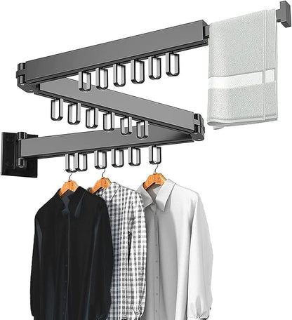 HYGRAD BUILT TO SURVIVE Clothes Drying Rack Wall Mounted Clothes Drying Airer Rack, Retractable Fold Away Laundry Drying Rack Outdoor & Indoor Neat Formal Drying Rack (Three Rod - 114cm Long)