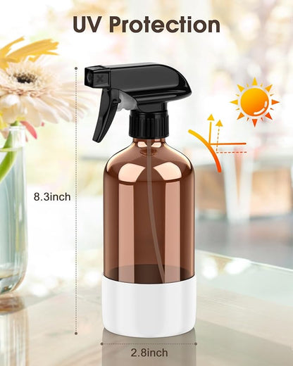 Bontip Glass Spray Bottle with Silicone Sleeve Protection, Amber Glass Spray Bottle Set for Window Cleaner Aromatherapy Facial Hydration Watering Flowers Hair Care 2 Pack/16 oz (White, 16 oz)