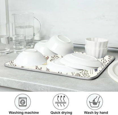 Cute Mushroom Wild Plant Dish Drying Mat for Kitchen Counter Absorbent Microfiber Drying Pad, Large 18x24 in, Reversible Drainer Mats