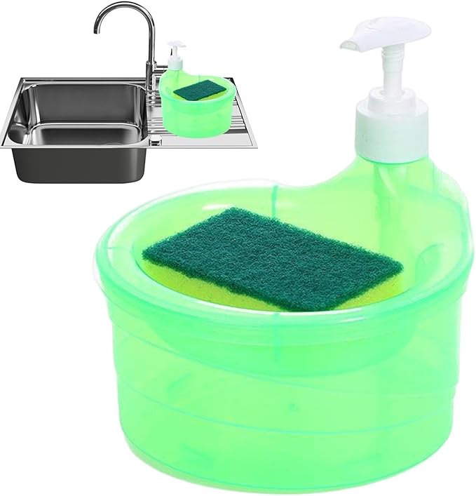 Kitchen Soap Dispenser - 2 in 1 Dish Soap and Sponge Holder, Sink Liquid Soap Pump Organizer | Dishwashing Soap Dispenser with Sponge caddyy, Refillable Soap Pump Dispenser for Kitchen Cleaning